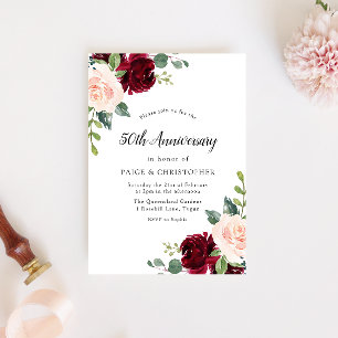 Invitation Anniversaire de mariage de 50 ans Floral Aquarelle