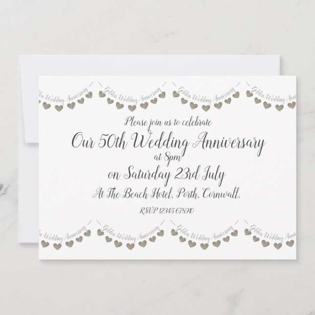 Invitation Anniversaire de mariage de 50 ans Moderne Or (Devant)