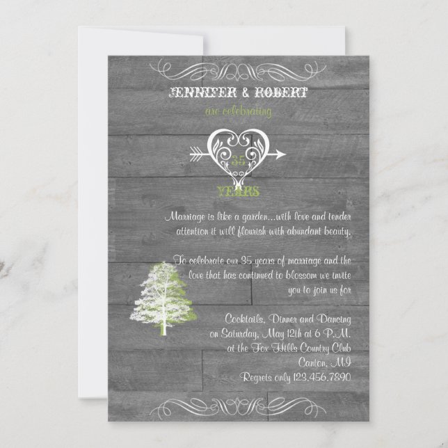 Invitation Anniversaire de mariage en bois de grange rustique (Devant)