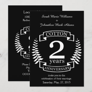 Invitation Anniversaire de mariage en coton 2 ans de mariage