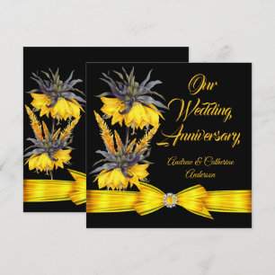 Invitation Anniversaire de mariage exotique floral noir ruban