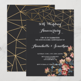 Invitation Anniversaire de mariage géométrique doré