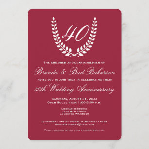 Invitation Anniversaire de mariage - Rouge rubis avec laurier