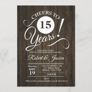 Invitation Anniversaire de mariage rustique de 15 ans - Bois