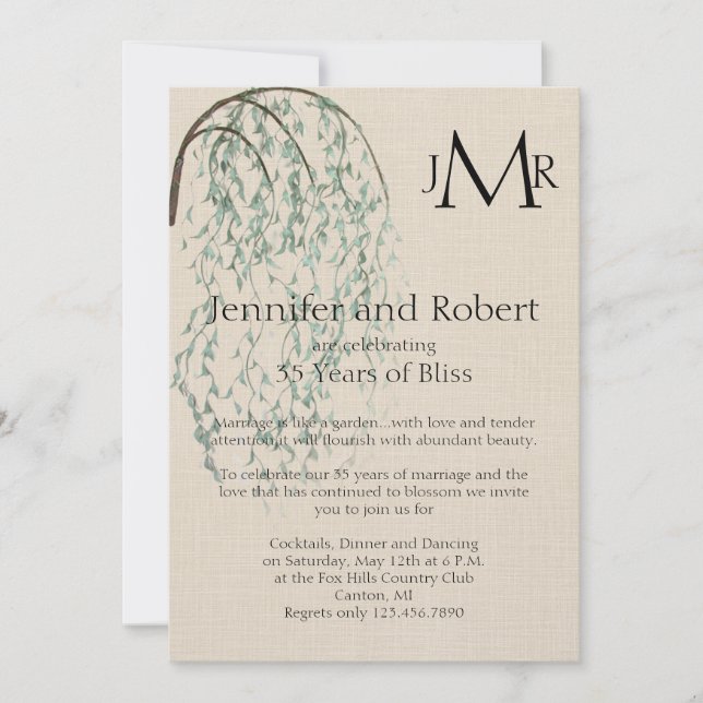 Invitation Anniversaire de mariage sur toile de lin avec bran (Devant)