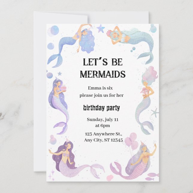Invitation anniversaire de mermaid (Devant)