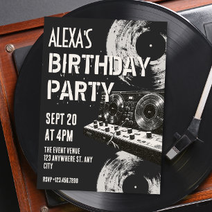 Invitation Anniversaire de musique rétro noir et blanc