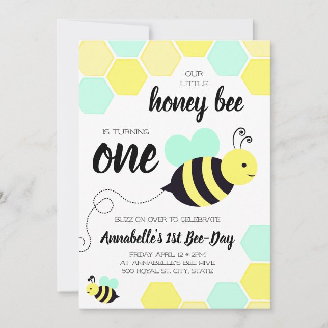 Invitation Anniversaire de neutre de genre d'abeille de miel (Devant)