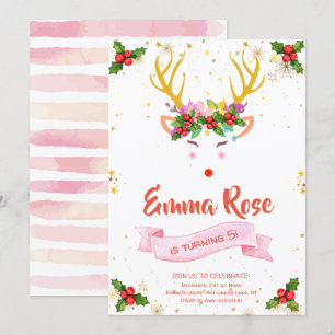 Invitation Anniversaire de Noël de fille de renne