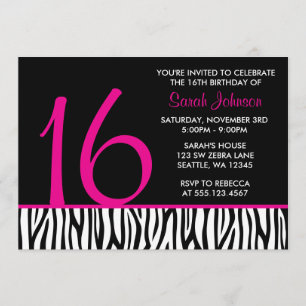 Invitation Anniversaire de nombre du bonbon 16 à zèbre de