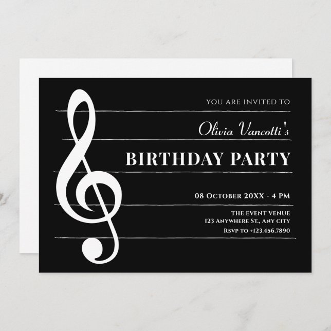 Invitation Anniversaire de notes de musique classique (Devant / Derrière)