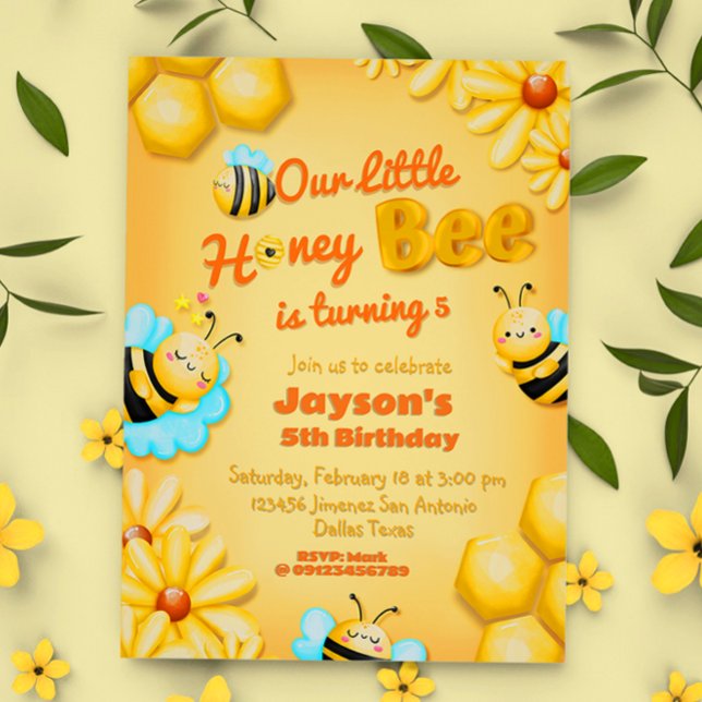 Invitation Anniversaire de notre petite abeille au miel (Our Little Honey Bee Birthday Invitation)