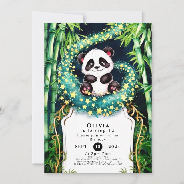 Invitation Anniversaire de Panda pour enfants simple magique (Devant)