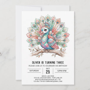 Invitation Anniversaire de Paon Vibrant
