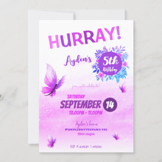 Invitation Anniversaire de papillon d'aquarelle violette magi