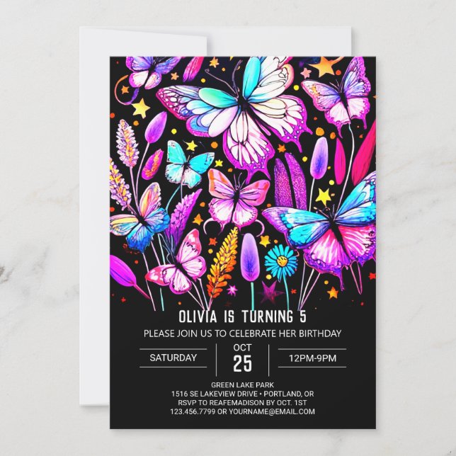 Invitation Anniversaire de papillon personnalisé et élégant (Devant)