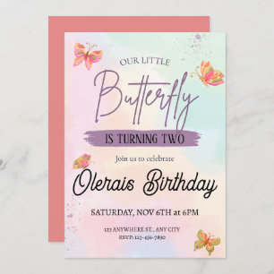 Invitation anniversaire de papillon rose