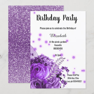 INVITATION ANNIVERSAIRE DE PARTIES SCINTILLANT FLORALE PURPLE
