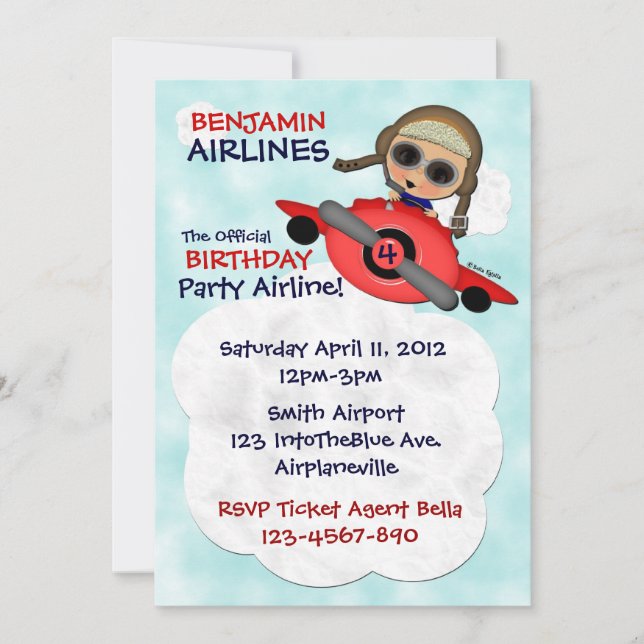 Invitation Anniversaire de Party Airlines (Devant)