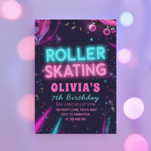 Invitation Anniversaire de patin à roulettes Glow Roller   Fê