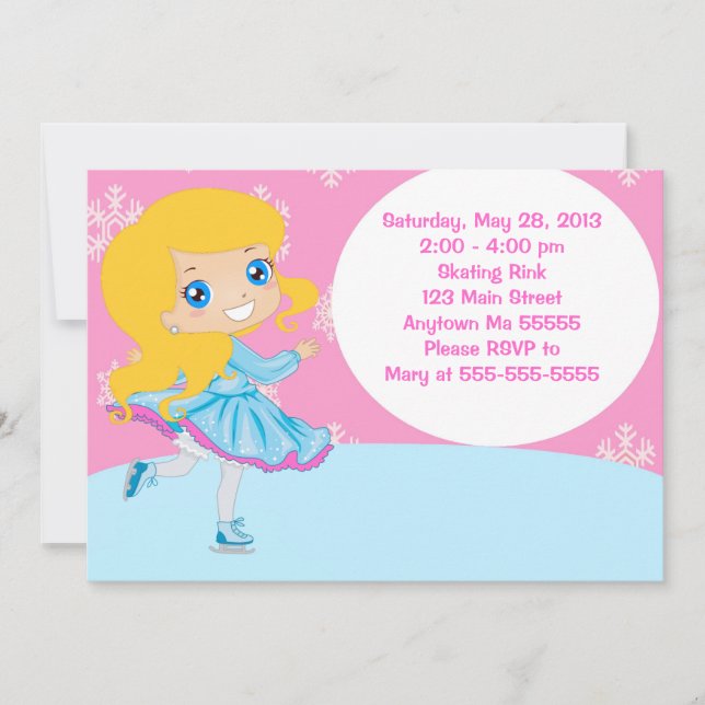 Invitation Anniversaire De Patinage De Glace De Bl (Devant)