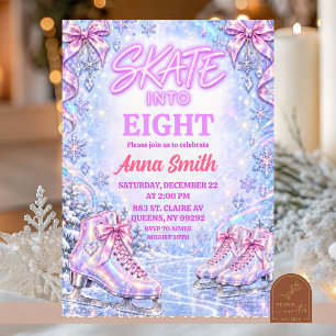 Invitation Anniversaire de patinage hivernal iridescent holog