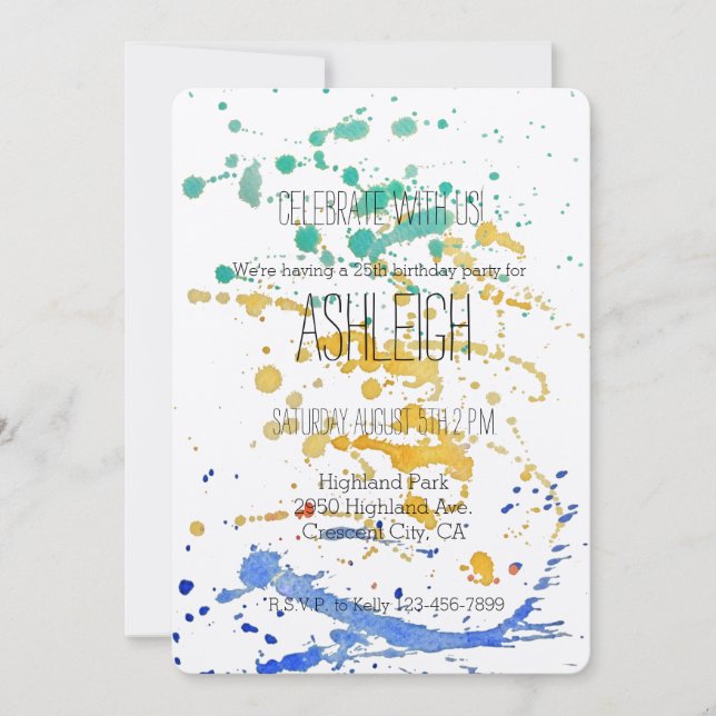 Invitation Anniversaire de peinture aquarelle (Devant)