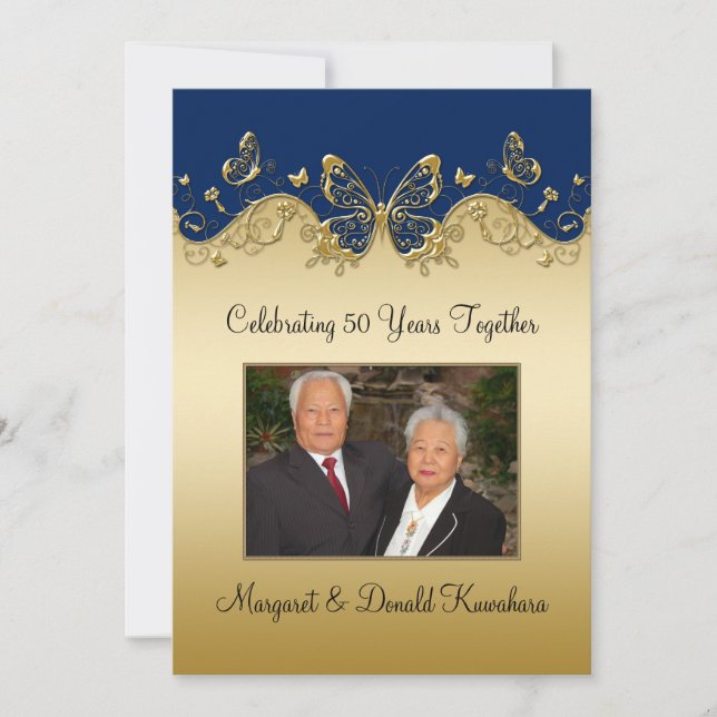 Invitation Anniversaire de photo de papillons cinquantième de (Devant)