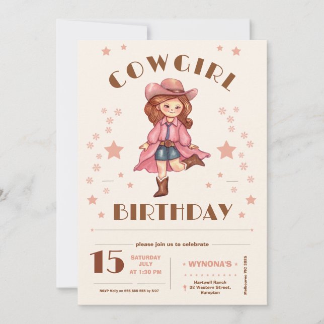 Invitation Anniversaire de Pink Cowgirl (Devant)