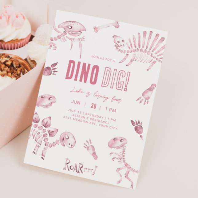 Invitation Anniversaire de Pink Dino Dig (Créateur téléchargé)