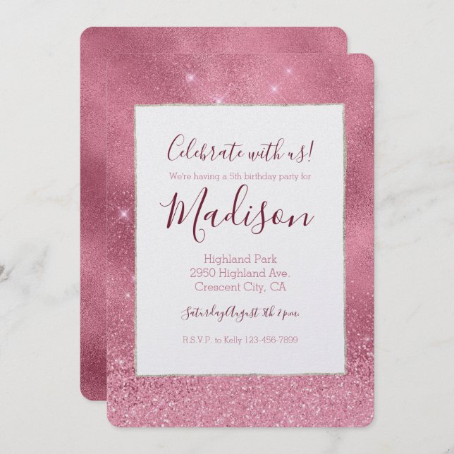 Invitation Anniversaire de Pink Glitz (Devant / Derrière)
