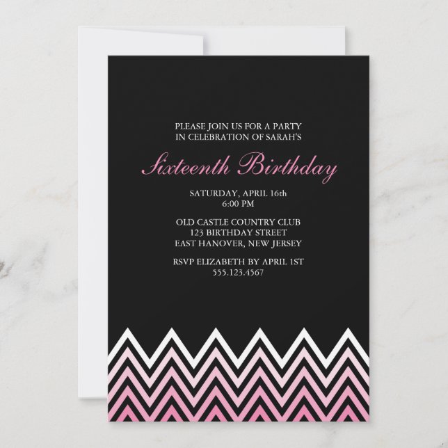 Invitation Anniversaire de Pink Ombre Chevrons (Devant)