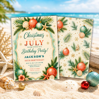 Invitation Anniversaire de plage à Noël en juillet
