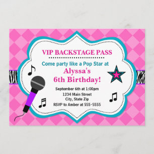 Invitation Anniversaire de pop Star Rock Star Girl