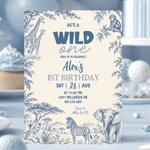 Invitation Anniversaire de premier an Sauvage Toile Bleue