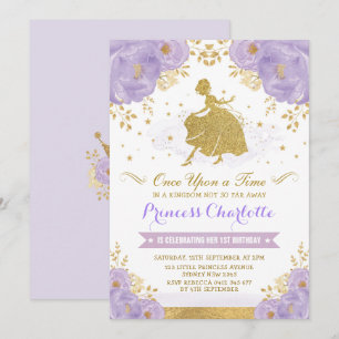 Invitation Anniversaire de princesse Cendrillon Purple Gold