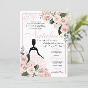 Invitation Anniversaire de Quinceanera à fleurs roses blanche