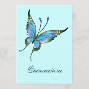 Invitation Anniversaire de Quinceanera de papillon bleu