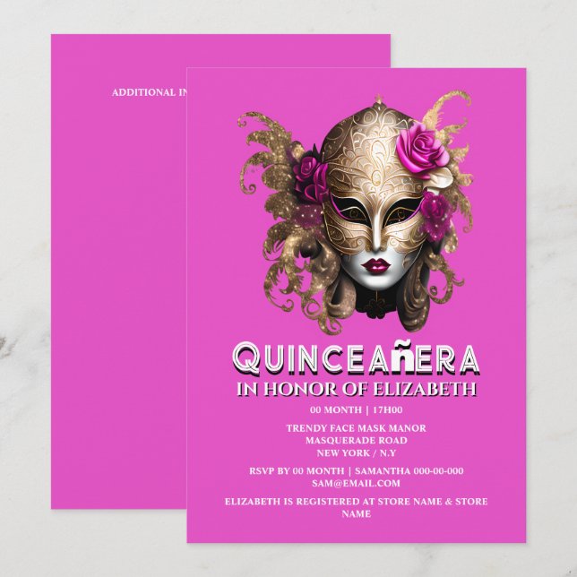 Invitation Anniversaire de quinceanera en or rose (Devant / Derrière)
