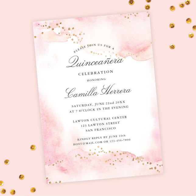 Invitation Anniversaire de Quinceañera en or rose élégant (Créateur téléchargé)