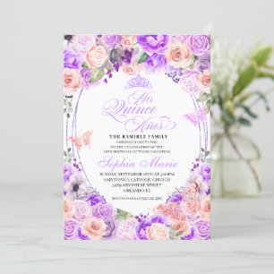Invitation Anniversaire de Quinceanera florale rose et violet