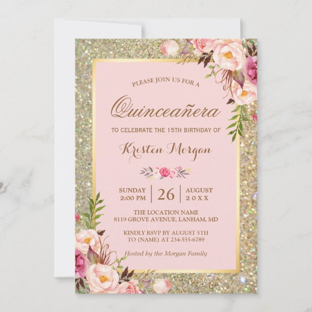 Invitation Anniversaire de Quinceanera | Parties scintillant  (Devant)