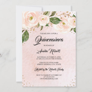 Invitation Anniversaire de Quinceanera rose or