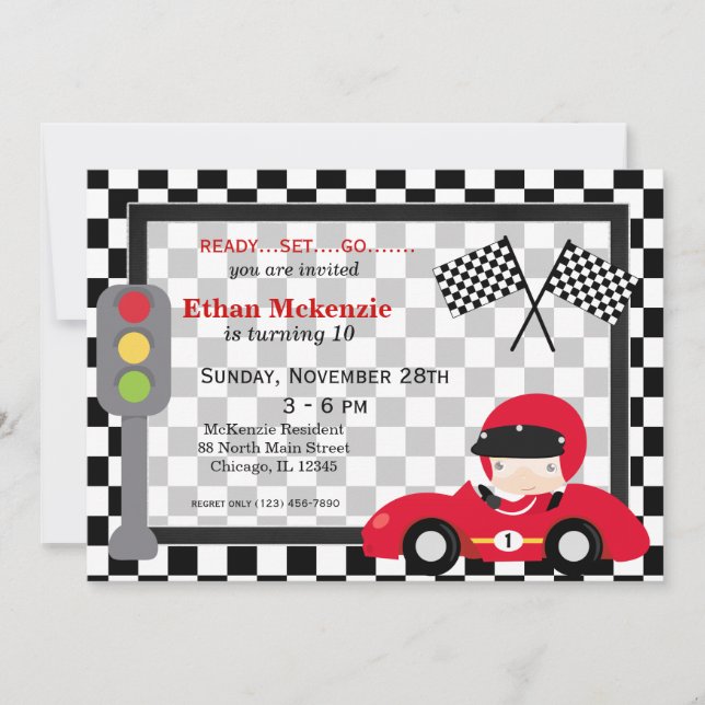 Invitation Anniversaire de Racecar (Devant)