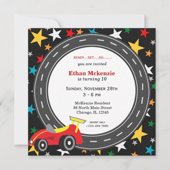 Invitation Anniversaire de Racecar (Devant)