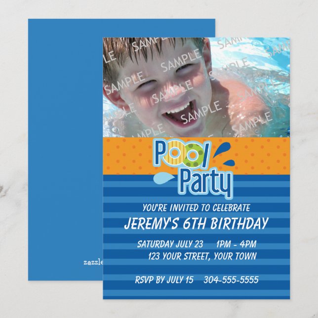 Invitation Anniversaire de réception au bord de la piscine (Devant / Derrière)