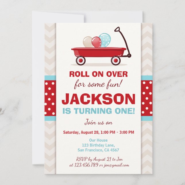 Invitation Anniversaire de Red Wagon Bleu de Red W (Devant)