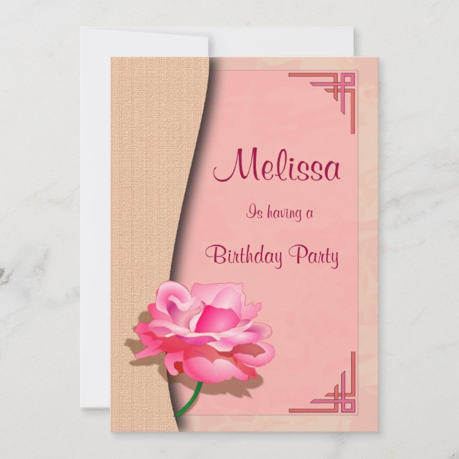 Invitation Anniversaire de rose de rose joyeux (Devant)