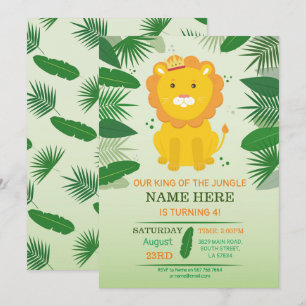Invitation Anniversaire de safari du Roi Jungle Lion Birthday