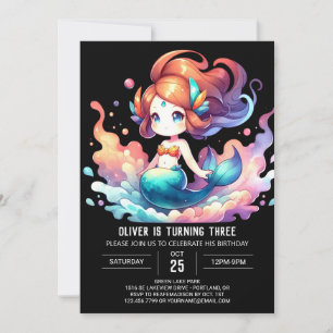Invitation Anniversaire de Sirène à l'aquarelle Adorable